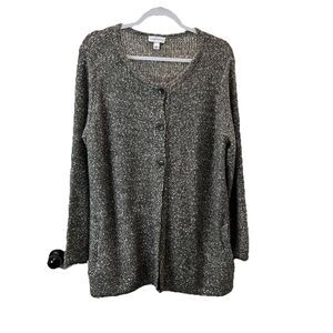 Susan Graver Gray Button Up Cardigan Sweater Long Sleeves Womens Size XL Pockets